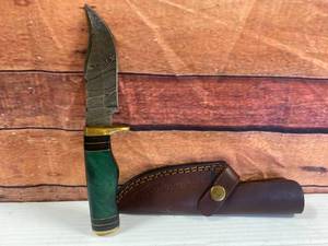 Custom Made Damascus Knife with Leather Sheath 8 Inches