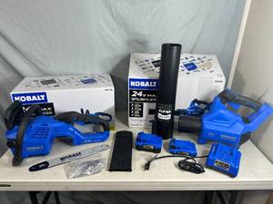Kobalt 24 Volt Cordless Chainsaw, Blower, 2 Batteries, Charger