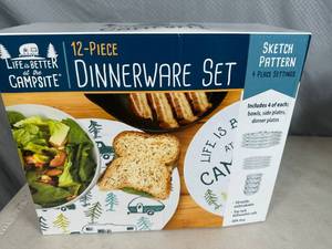 New 12 Piece Camping Themed Dinnerware Set