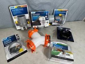 Assorted New RV  Camper Sewer Hose Fittings and Gloves