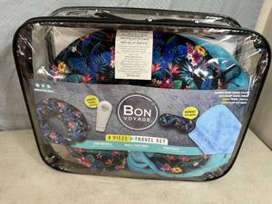 New 4 Piece Travel Set, Pillow, Mask, Balnket, Etc