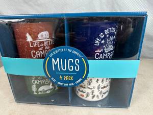 New 4 Pack of Camping Themed Ceramic Mugs