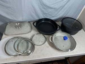 Assorted New Cast Aluminum Pans and Random Lids