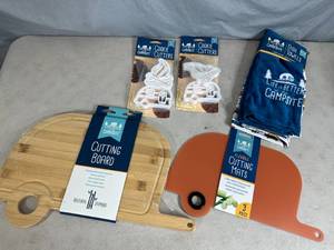 New Camping Themed Cutting Board, Towels, Cookie Cutters, Etc.
