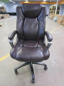 lot 2 image: VANBOW Office Chair Brown Leather - Memory Foam Adjustable Lumbar Support Knob and Tilt Angle High Back