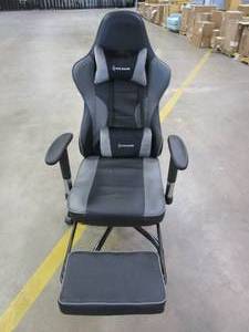 lot 4 image: VON RACER Gaming Chair Ergonomic PC Game Chair Adjustable Armrests for Computer PU Leather E-Sports Gamer Chairs with Retractable Footrest in GrayBlack