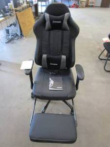 lot 6 image: VON RACER Gaming Chair Ergonomic PC Chair with Massage Lumbar Support and Headrest,Game Chair Adjustable Armrests for Computer PU Leather E-Sports Gamer Chairs with Retractable Footrest in Black with Gray & Black Pillows