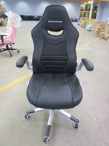 lot 10 image: SONGMICS Racing Office 79 cm High Back Adjustable Armrest and Tilt Function Swivel Desk Computer Chair PU,Black, OBG28BUK
