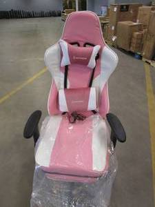 lot 11 image: Gaming Chair Pink & White Adjustable Swivel Massage Ergonomic Office Recliner Chair (SMALL RIP ON HEADREST)