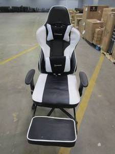lot 14 image: Von Racer Black & White Massage Gaming Chair with Pillows & Lumbar Support