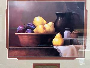 lot 26 image: Pears and Plums By Victor Santos Framed Artwork