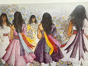 lot 28 image: Framed Girls in a Flower Field Artwork