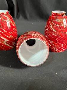 lot 103 image: Red and White Hurricane Glass Lamps