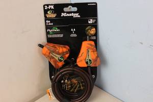 lot 75 image: NEW - Master Lock Mossy Oak 2-Pack 72-in Keyed Cable Lock 071649368646 MSRP $39.98
