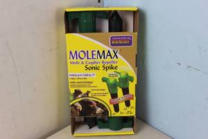 lot 80 image: NEW - 2pk Bonide Molemax Mole & Gopher Repeller Sonic Spikes Battery Operated 093335900695 MSRP $26.98