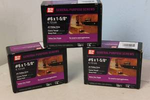 lot 134 image: NEW - 3 Boxes of Grip-Rite #6 x 1-58 in. Philips Bugle-Head Coarse Thread Gold Screw (1 lb.Pack) 764666109018 MSRP $26.94