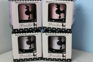 lot 168 image: 4 Mugs and Coasters with Poodle Design