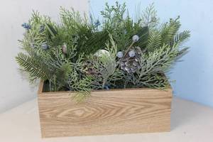 lot 50 image: NEW - allen  roth 12-in Green with Mdf Pot Indoor Artificial Cypress Plants 014434151047 MSRP $39.98