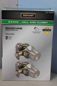 lot 126 image: NEW - Defiant Brandywine Stainless Steel HallCloset Door Knob (2-Pack) 050134004870 MSRP $18.00