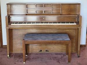 lot 1 image: STEINWAY & SONS Model F Console Piano - Walnut - 1970s