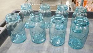 lot 11 image: Group of 8 perfect blue Ball mason jars 1 qt