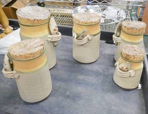 lot 27 image: Set of 5 pottery canisters with scoops