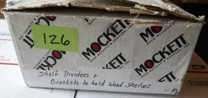 lot 126 image: Box full of Mockett brand shelf brackets and dividers