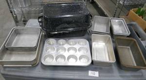 lot 140 image: group of bakeware, cake pans, loaf pans, cupcake pans, roaster