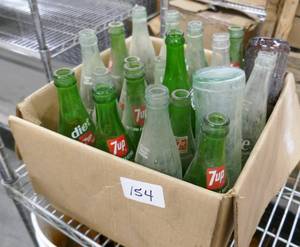 lot 154 image: Box full of old pop bottles of various brand and size