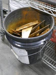 lot 159 image: 5 gallon pail full of big barn door hinges
