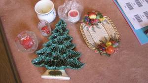Collection of glass and ceramic holiday decor
