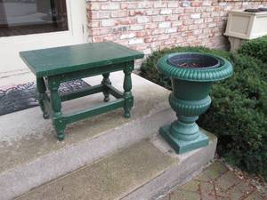 Metal planter with matching wooden table