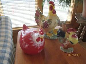 Home Decor Trio of Ceramic Rooster Statues