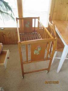 Vintage Petite sized Wood framed baby cri