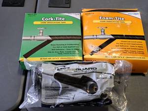lot 64 image: Cork-Tite Cork Insulation Tape 2x30, Foam-Tite Foam Insulation Tape 2x30, HVAC Piping Insulation Protector 72 Series 6 Roll (in original packaging)