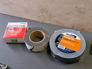 lot 66 image: Shurtape Heavy Duty Cloth Duct Tape, DiversiTech Abrasive Cloth 120-grit Aluminum Oxide, Roll of Foam Tape