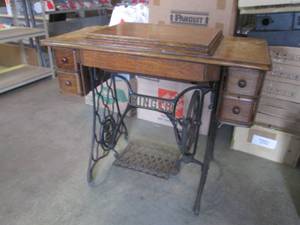 (A-1) Antique Singer Cabinet Manual Sewing Machine