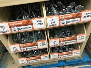 6 DRAWER BINS WITH ASSORTED LAG SCREWS