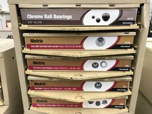 5 DRAWER BINS WITH METRIC HEX NUTS, AND WASHERS