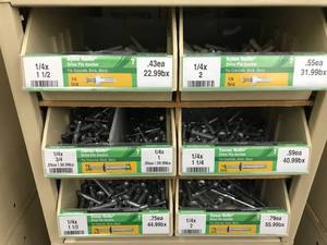 6 DRAWER CABINET WITH BINS, ASSORTED DRIVE PIN ANCHORS