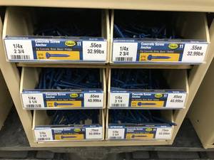 6 DRAWER CABINET WITH BINS, AND ASSORTED CONCRETE SCREW ANCHORS