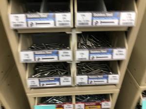 6 DRAWER CABINET WITH BINS AND ASSORTED STAINLESS SCREWS
