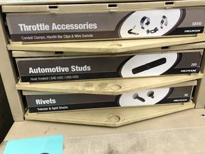 3 BIN CABINET WITH ASSORTED ASSESSORIES