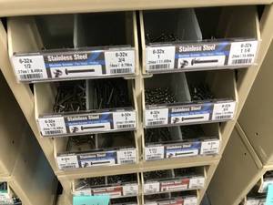 6 BIN CABINET WITH ASSORTED STAINLESS MACHINE SCREWS