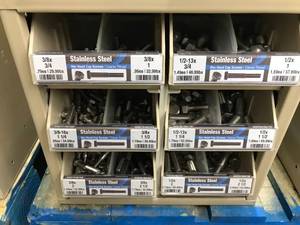 6 BIN CABINET WITH ASSORTED STAINLESS HEX SCREWS