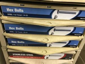 3 BIN CABINET WITH ASSORTED HEX BOLTS