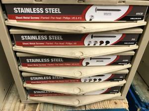 5 BIN CABINET WITH ASSORTED STAINLESS SCREWS