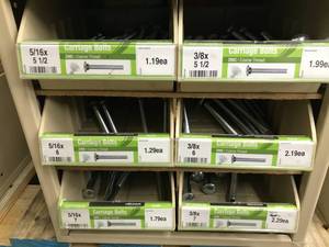 6 BIN CABINET WITH ASSORTED CARRIAGE BOLTS