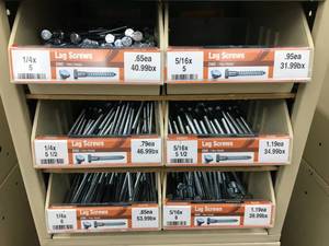 6 BIN CABINET WITH ASSORTED LAG SCREWS