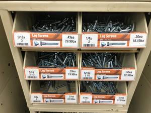 6 BIN CABINET WITH ASSORTED LAG SCREWS